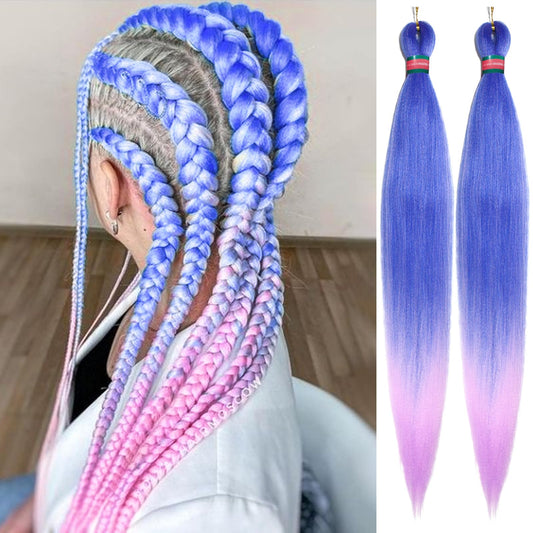RUN SHUI Ombre Blue Light Purple Pre stretched Braiding Hair 2 Packs Pre feathered Braid Hair Extensions 30 Inches Hair Braids