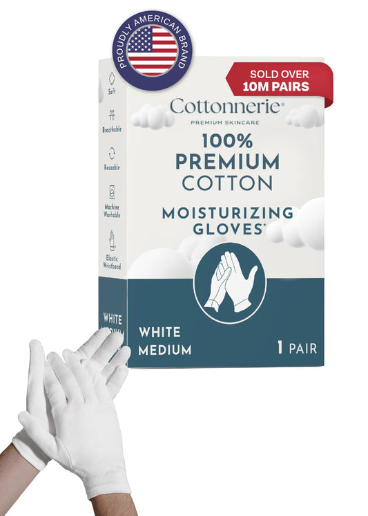 Cottonnerie Cotton Gloves for Dry Hands Sleeping, Moisturizing Gloves Overnight, Hand Moisturizer Gloves, Moisture Gloves for Dry Hands Overnight, Sleeping Gloves, Eczema Gloves, Medium 1 Pair