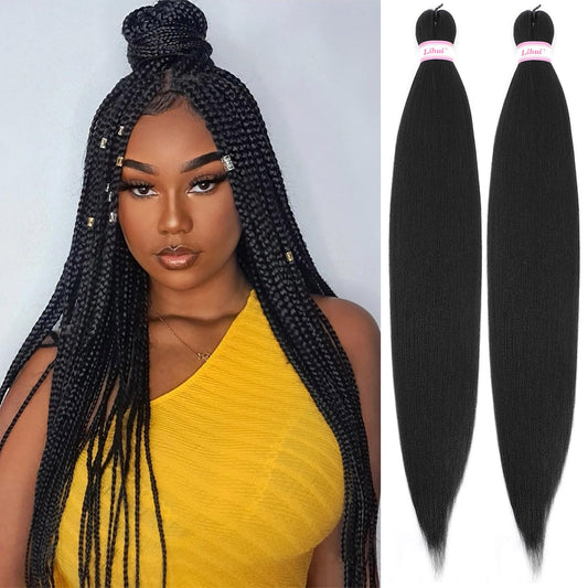 Black Braiding Hair Pre Stretched 30 Inch 2 Packs 1B Braiding Hair Professional Yaki Straight Braiding Hair for Box Braids Crochet Braids(1B, 2 Packs, 30 Inch)