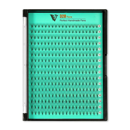 VAVALASH Premade Eyelash Extensions 320 Fans 5D 6D 8D 10D 12D 0.05 0.07 Thickness C/D Curl Middle Stem Pointy Base Russian Volume Lash Extensions (320-12D-0.07-C-8-15mm)